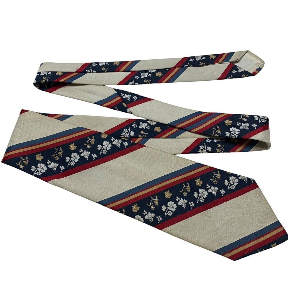 Vintage Ponte Vecchio  Men's Tie Necktie Wide Polyester Floral Stripe Disco - Picture 5 of 6